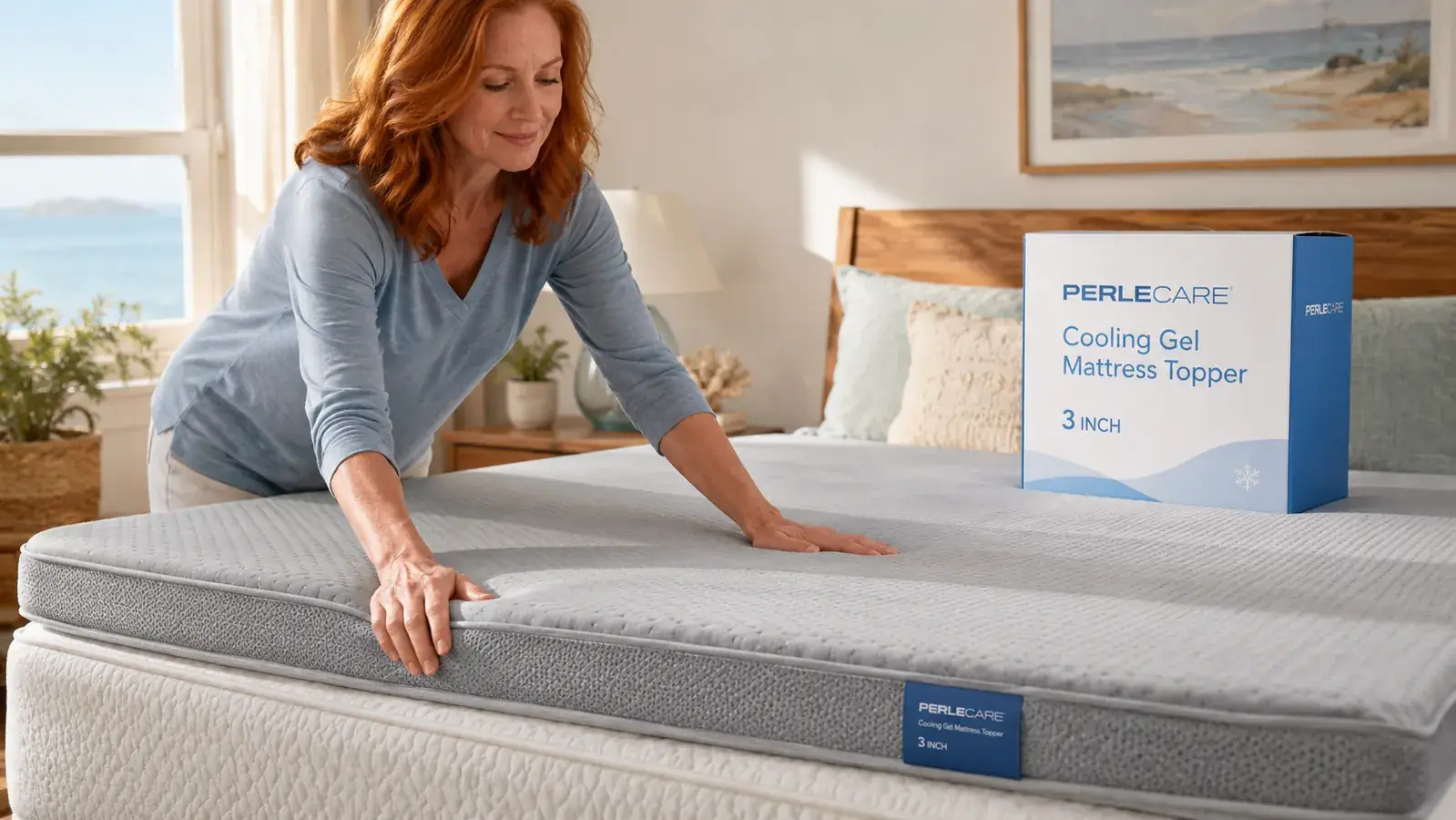 Side-by-side of a thin quilted mattress pad and a thick 3-inch gel foam topper on a bed