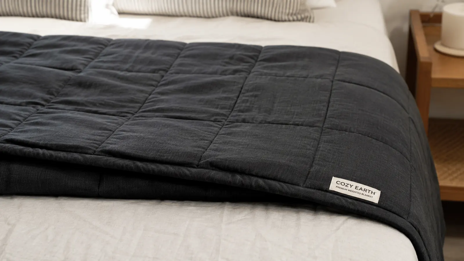 A weighted blanket bundled in a front-loading washing machine drum